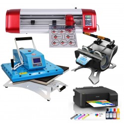 MAX Zestaw PROFI do nadruk&oacute;w. Prasa płaska PROFI SWING. Top prasa do kubk&oacute;w. Drukarka A4. Ploter tnacy SkyCut z OPOS