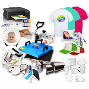 Zestaww COMBO z wymiennymi przystawkami do nadruków na płaskich oraz ceramice typu kubki z drukarką